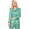 imageSWOMOG Long Sleeve Pajamas Set Silk Satin Sleepwear Button Down Pjs Loungewear with PocketSage