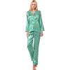 imageSWOMOG Long Sleeve Pajamas Set Silk Satin Sleepwear Button Down Pjs Loungewear with PocketSage