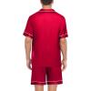 imageSWOMOG Satin Matching Pajamas Sets Couple Silk Button Down Nightwear Short Sleeve Sleepwear 2 Pieces Loungewear with ShortsCamellia Redmen