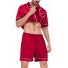 imageSWOMOG Satin Matching Pajamas Sets Couple Silk Button Down Nightwear Short Sleeve Sleepwear 2 Pieces Loungewear with ShortsCamellia Redmen