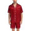 imageSWOMOG Satin Matching Pajamas Sets Couple Silk Button Down Nightwear Short Sleeve Sleepwear 2 Pieces Loungewear with ShortsCrimson Stripedmen
