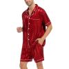 imageSWOMOG Satin Matching Pajamas Sets Couple Silk Button Down Nightwear Short Sleeve Sleepwear 2 Pieces Loungewear with ShortsCrimson Stripedmen