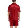 imageSWOMOG Satin Matching Pajamas Sets Couple Silk Button Down Nightwear Short Sleeve Sleepwear 2 Pieces Loungewear with ShortsCrimson Stripedmen