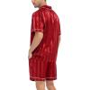 imageSWOMOG Satin Matching Pajamas Sets Couple Silk Button Down Nightwear Short Sleeve Sleepwear 2 Pieces Loungewear with ShortsCrimson Stripedmen