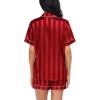 imageSWOMOG Satin Matching Pajamas Sets Couple Silk Button Down Nightwear Short Sleeve Sleepwear 2 Pieces Loungewear with ShortsCrimson Stripedwomen No Pocket