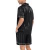 imageSWOMOG Satin Matching Pajamas Sets Couple Silk Button Down Nightwear Short Sleeve Sleepwear 2 Pieces Loungewear with ShortsDeepblack Stripedmen