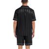 imageSWOMOG Satin Matching Pajamas Sets Couple Silk Button Down Nightwear Short Sleeve Sleepwear 2 Pieces Loungewear with ShortsDeepblack Stripedmen