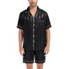 imageSWOMOG Satin Matching Pajamas Sets Couple Silk Button Down Nightwear Short Sleeve Sleepwear 2 Pieces Loungewear with ShortsDeepblack Stripedmen