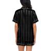 imageSWOMOG Satin Matching Pajamas Sets Couple Silk Button Down Nightwear Short Sleeve Sleepwear 2 Pieces Loungewear with ShortsDeepblack Stripedwomen No Pocket