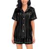 imageSWOMOG Satin Matching Pajamas Sets Couple Silk Button Down Nightwear Short Sleeve Sleepwear 2 Pieces Loungewear with ShortsDeepblack Stripedwomen No Pocket