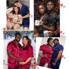 imageSWOMOG Satin Matching Pajamas Sets Couple Silk Button Down Nightwear Short Sleeve Sleepwear 2 Pieces Loungewear with ShortsDimblackmen