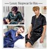 imageSWOMOG Satin Matching Pajamas Sets Couple Silk Button Down Nightwear Short Sleeve Sleepwear 2 Pieces Loungewear with ShortsDimblackmen