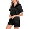 imageSWOMOG Satin Matching Pajamas Sets Couple Silk Button Down Nightwear Short Sleeve Sleepwear 2 Pieces Loungewear with ShortsDimblackwomen No Pocket