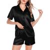 imageSWOMOG Satin Matching Pajamas Sets Couple Silk Button Down Nightwear Short Sleeve Sleepwear 2 Pieces Loungewear with ShortsDimblackwomen No Pocket
