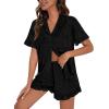 imageSWOMOG Woman Pajama Set Short Sleeve Pjs Set 2Pcs Short Pajamas Button Down Ruffle Hem Sleepwear Soft Modal LoungewearBlack Grey
