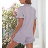 imageSWOMOG Woman Pajama Set Short Sleeve Pjs Set 2Pcs Short Pajamas Button Down Ruffle Hem Sleepwear Soft Modal LoungewearLilac