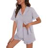 imageSWOMOG Woman Pajama Set Short Sleeve Pjs Set 2Pcs Short Pajamas Button Down Ruffle Hem Sleepwear Soft Modal LoungewearLilac