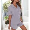imageSWOMOG Woman Pajama Set Short Sleeve Pjs Set 2Pcs Short Pajamas Button Down Ruffle Hem Sleepwear Soft Modal LoungewearLilac