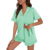 imageSWOMOG Woman Pajama Set Short Sleeve Pjs Set 2Pcs Short Pajamas Button Down Ruffle Hem Sleepwear Soft Modal LoungewearMintgreen