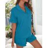 imageSWOMOG Woman Pajama Set Short Sleeve Pjs Set 2Pcs Short Pajamas Button Down Ruffle Hem Sleepwear Soft Modal LoungewearPeacock Blue