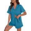 imageSWOMOG Woman Pajama Set Short Sleeve Pjs Set 2Pcs Short Pajamas Button Down Ruffle Hem Sleepwear Soft Modal LoungewearPeacock Blue