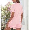 imageSWOMOG Woman Pajama Set Short Sleeve Pjs Set 2Pcs Short Pajamas Button Down Ruffle Hem Sleepwear Soft Modal LoungewearPink
