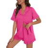imageSWOMOG Woman Pajama Set Short Sleeve Pjs Set 2Pcs Short Pajamas Button Down Ruffle Hem Sleepwear Soft Modal LoungewearRosered