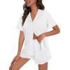 imageSWOMOG Woman Pajama Set Short Sleeve Pjs Set 2Pcs Short Pajamas Button Down Ruffle Hem Sleepwear Soft Modal LoungewearWhite