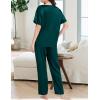 imageSWOMOG Womens 2 Piece Satin Pajamas Silk Short Sleeve Pjs Sets Capri Bottom Pajama Pants Loose Outfit with PocketsDark Green