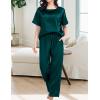 imageSWOMOG Womens 2 Piece Satin Pajamas Silk Short Sleeve Pjs Sets Capri Bottom Pajama Pants Loose Outfit with PocketsDark Green
