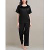 imageSWOMOG Womens 2 Piece Satin Pajamas Silk Short Sleeve Pjs Sets Capri Bottom Pajama Pants Loose Outfit with PocketsDull Black
