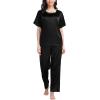 imageSWOMOG Womens 2 Piece Satin Pajamas Silk Short Sleeve Pjs Sets Capri Bottom Pajama Pants Loose Outfit with PocketsDull Black