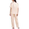 imageSWOMOG Womens 2 Piece Satin Pajamas Silk Short Sleeve Pjs Sets Capri Bottom Pajama Pants Loose Outfit with PocketsLight Orange