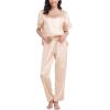 imageSWOMOG Womens 2 Piece Satin Pajamas Silk Short Sleeve Pjs Sets Capri Bottom Pajama Pants Loose Outfit with PocketsLight Orange