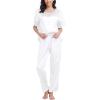 imageSWOMOG Womens 2 Piece Satin Pajamas Silk Short Sleeve Pjs Sets Capri Bottom Pajama Pants Loose Outfit with PocketsPear White