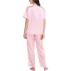 imageSWOMOG Womens 2 Piece Satin Pajamas Silk Short Sleeve Pjs Sets Capri Bottom Pajama Pants Loose Outfit with PocketsSakura Pink