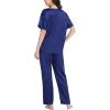 imageSWOMOG Womens 2 Piece Satin Pajamas Silk Short Sleeve Pjs Sets Capri Bottom Pajama Pants Loose Outfit with PocketsSolid Navy Blue