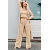 imageSWOMOG Womens 3 Piece Matching Set Ribbed Knit Lounge Sets Tank Cardigan and Pants Pajamas Loungewear Outfits with PocketsChampagne