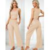 imageSWOMOG Womens 3 Piece Matching Set Ribbed Knit Lounge Sets Tank Cardigan and Pants Pajamas Loungewear Outfits with PocketsChampagne
