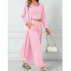 imageSWOMOG Womens 3 Piece Matching Set Ribbed Knit Lounge Sets Tank Cardigan and Pants Pajamas Loungewear Outfits with PocketsPink