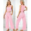 imageSWOMOG Womens 3 Piece Matching Set Ribbed Knit Lounge Sets Tank Cardigan and Pants Pajamas Loungewear Outfits with PocketsPink