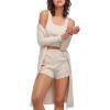 imageSWOMOG Womens 3 Piece Ribbed Knit Lounge Sets Pajama Sets Cardigan Loungewear Robe Tank Top and Shorts with PocketsCream