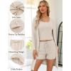 imageSWOMOG Womens 3 Piece Ribbed Knit Lounge Sets Pajama Sets Cardigan Loungewear Robe Tank Top and Shorts with PocketsCream