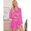 imageSWOMOG Womens Silk Satin Pajamas Set Long Sleeve Loungewear Twopiece Sleepwear ButtonDown Pj SetHot Pink Leopard