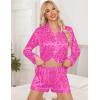 imageSWOMOG Womens Silk Satin Pajamas Set Long Sleeve Loungewear Twopiece Sleepwear ButtonDown Pj SetHot Pink Leopard