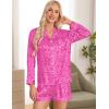 imageSWOMOG Womens Silk Satin Pajamas Set Long Sleeve Loungewear Twopiece Sleepwear ButtonDown Pj SetHot Pink Leopard