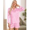 imageSWOMOG Womens Silk Satin Pajamas Set Long Sleeve Loungewear Twopiece Sleepwear ButtonDown Pj SetPink Striped