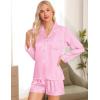 imageSWOMOG Womens Silk Satin Pajamas Set Long Sleeve Loungewear Twopiece Sleepwear ButtonDown Pj SetPink Striped