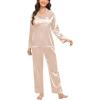 imageSWOMOG Womens Silk Satin Pajamas Set Long Sleeve Sleepwear Two Pieces Loungewear Set ButtonDown Contrast Pjs SetChampagne