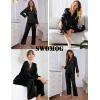 imageSWOMOG Womens Silk Satin Pajamas Set Long Sleeve Sleepwear Two Pieces Loungewear Set ButtonDown Contrast Pjs SetPure Black